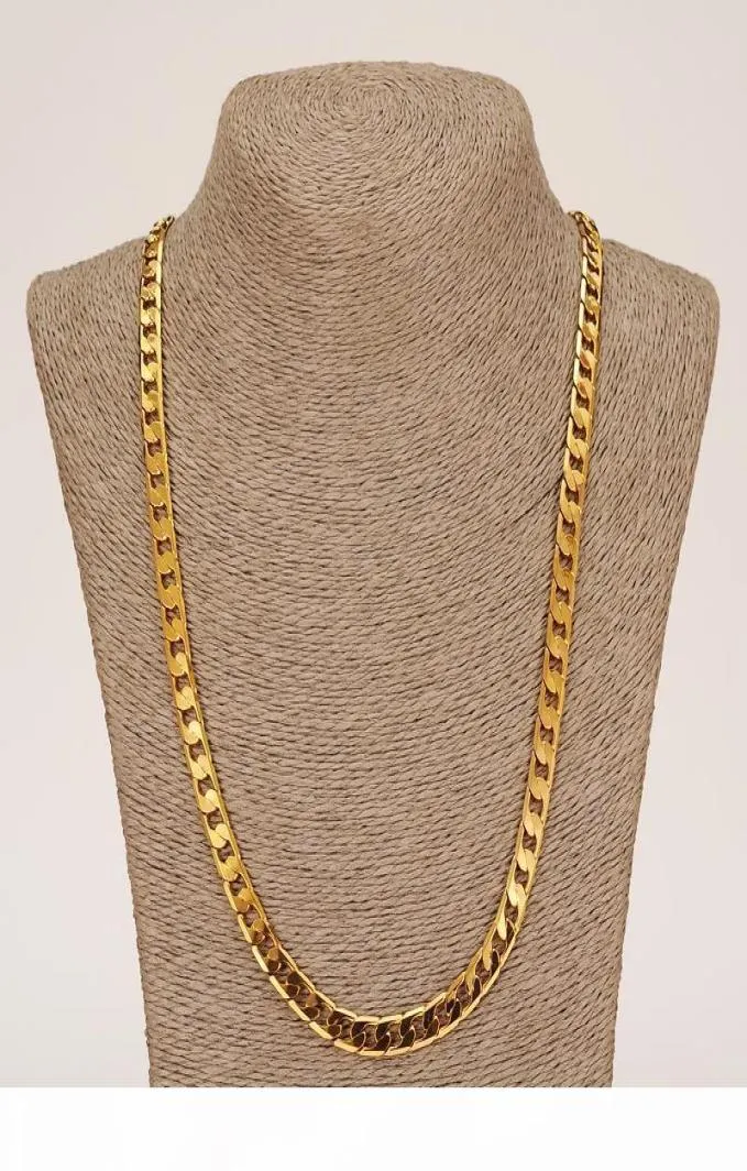 P Classic Cuban Link Chain Necklace Armband Set Fine 18k Real Solid Gold Filled Mode Men Women 039 S smycken Tillbehör PE7348284