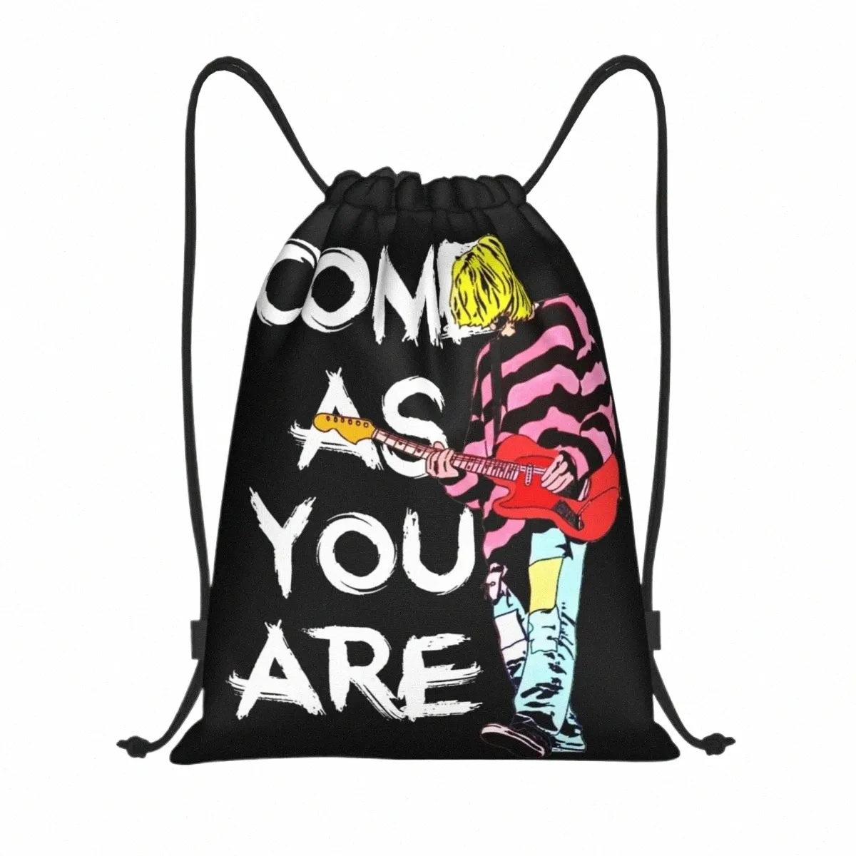 La chanteuse de rock Kurt Cobain à cordon craqustre sac à dos sport sport sackpack vient comme vous êtes un sac à cordes pour yoga p91e #