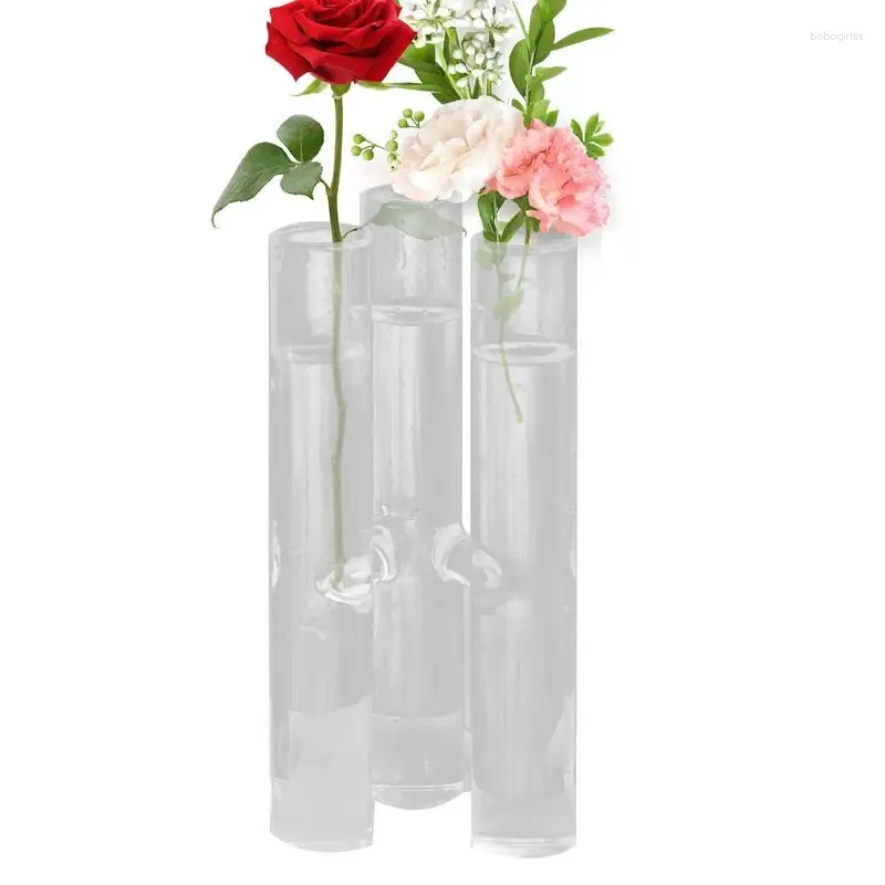 Vaser Creative Flower Glass Vase Clear Teströr Flowers Pot 3-In-1 Conneined Flowerpot Centerpiece For Fresh Display