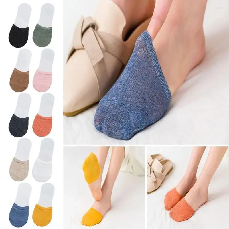 Kadınlar SOCKS 5 Çift kaymaz ön ayak pamuk şeker renkleri yarım ayak ayak parmağı kapağı görünmez düz renk kadın