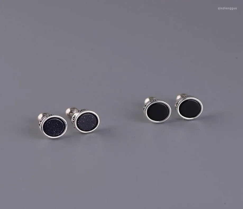 Stud -oorbellen Echte zilveren zwarte ronde mode stond oorbel voor man vrouw unisex S925 Sterling Simple Jewellerly Gift1967638