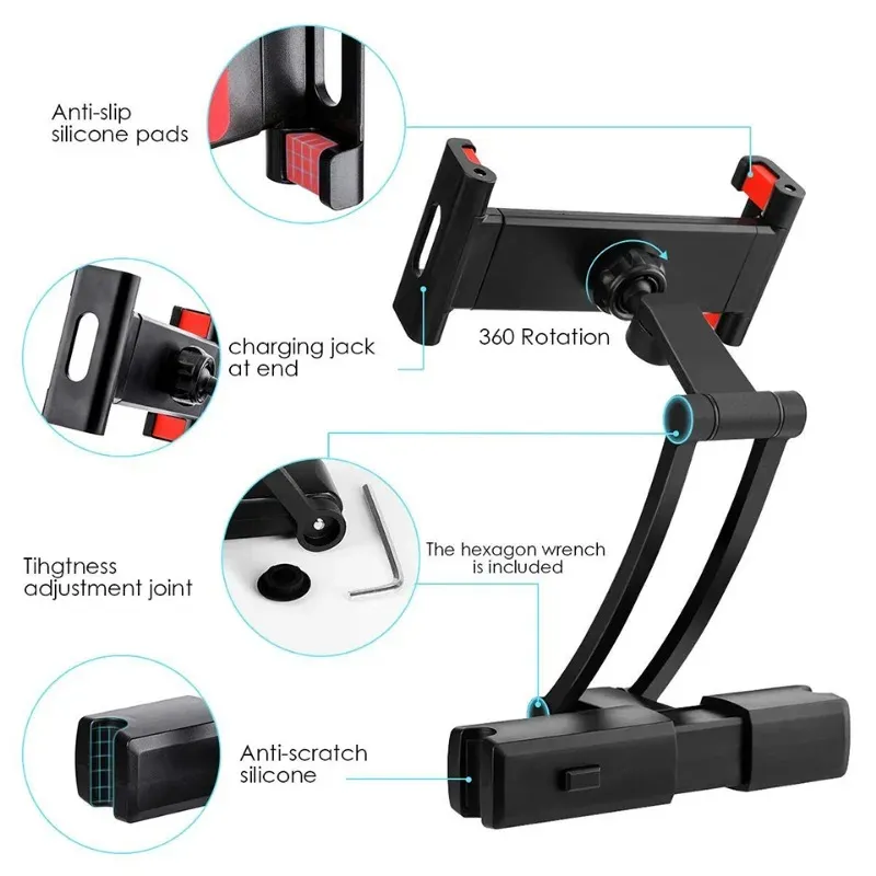 Porta del supporto auto tablet Cuscino posteriore auto iPad 2/3/4 AIR 7-11 'Universal 360 Rotazione STALLA DI RATIVA SEDIA AUTO Monzio PC Handrest