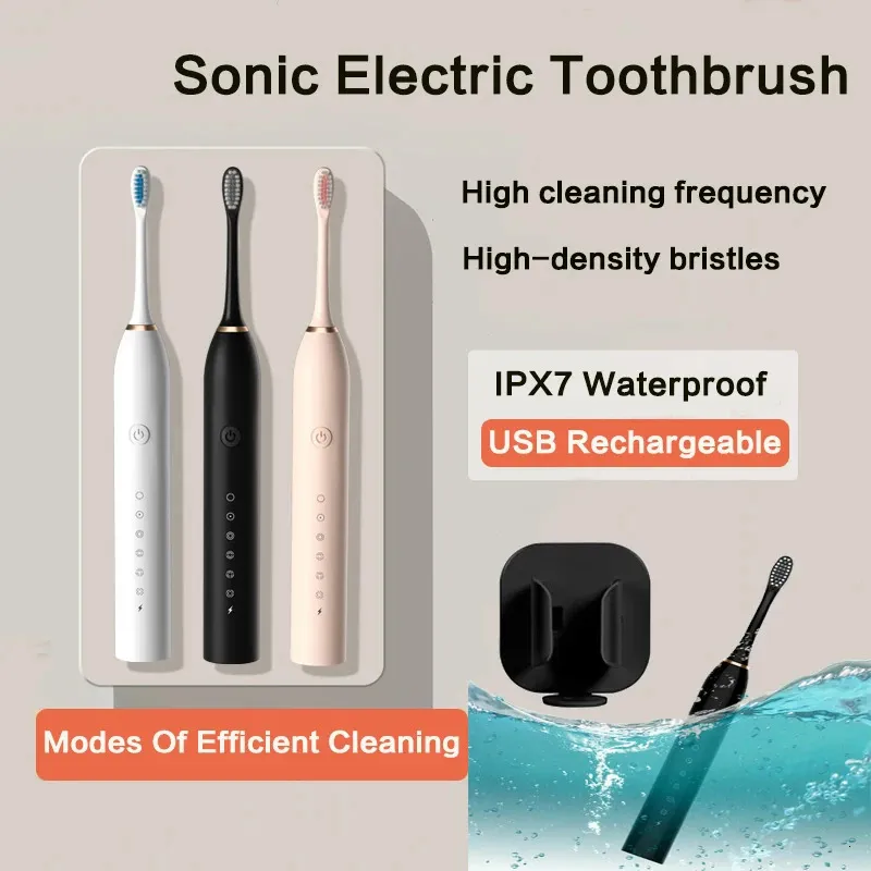 Sonic Electric Toothbrush IPX7 Waterproof Smart Timing Toothbrush USB Rechargeable Sonic Brush Clean Whiten Electric Tooth Brush 240409