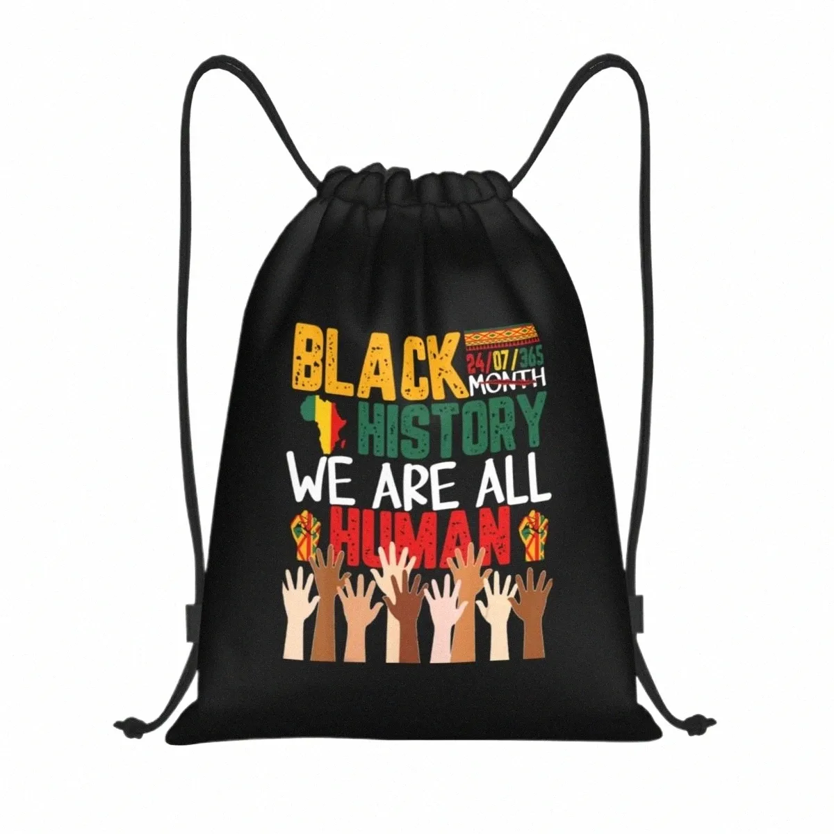 black History Mth 247365 We Are All Human Drawstring Bags Gym Bag Hot Lightweight O0rX#