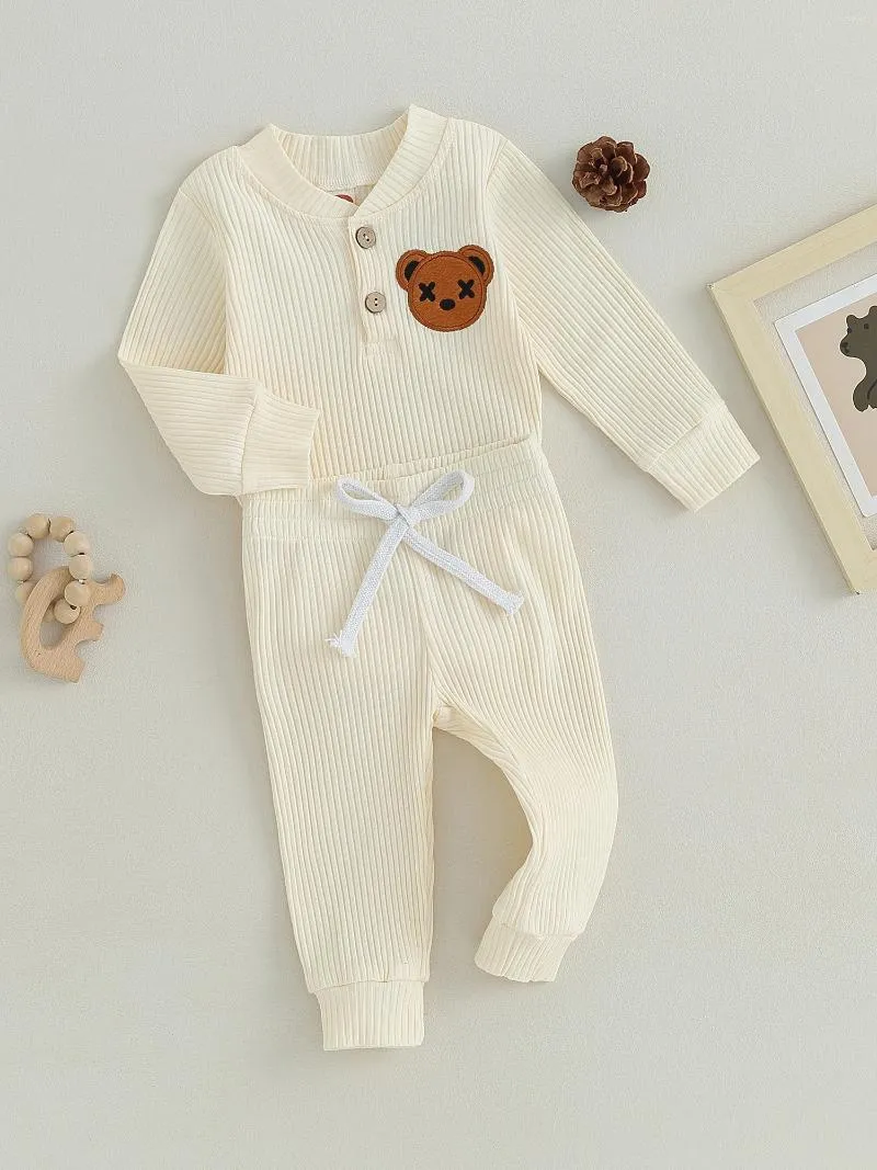 Clothing Sets Baby Girl 2 Piece Outfit Embroidery Ribbed Long Sleeve Rompers And Elastic Pants Fall Spring Clothes