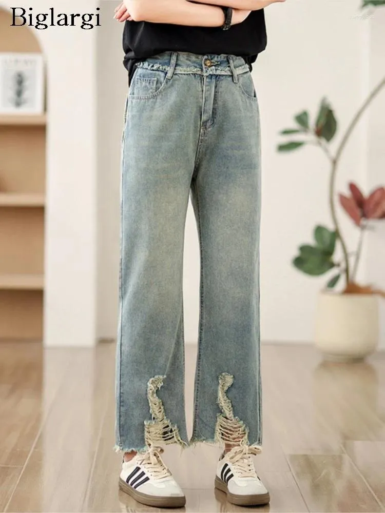 Frauen Jeans Frühling Sommer Hose Frauen Hollow -out Mode lässige Damenhosen hoher Wais koreanischer Stil Frau Straight Hosen
