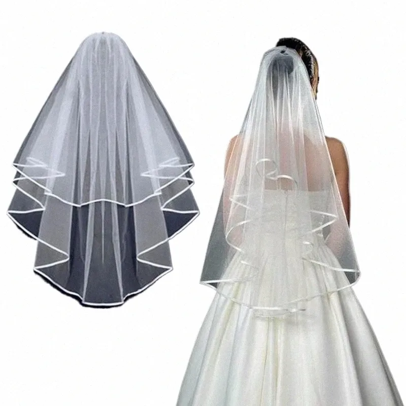 fi Short Tulle Wedding Veils With Comb White Ivory Bridal Two Layer Veil for Bride for Marriage Wedding Accories 03xV#