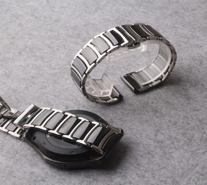 18 мм 20 мм 22 мм роскошная универсальная керамическая и нержавеющая сталь полоса черная с серебряными Men039s Ladies Watch Braf -Braf Breat Breat Wat8805002
