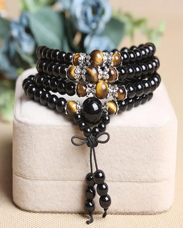 SN1527 Balck Tourmaline 108 Mala Bracelet for Women New Arrival Design Tigers Eye Stone Bracelet Fashion Womens Jewelry8050305