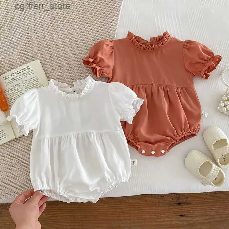 Rompers sommar ny bodysuit nyfödd tjej jumpsuit spädbarn flicka romper fast färg kort ärm baby i ett stycke kläder l410