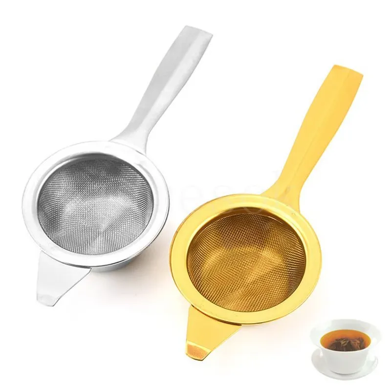 Stainless Steel Tea Strainer Filter Fine Mesh Infuser Coffee Food filter Teaware Reusable Gold Silver Color DE882