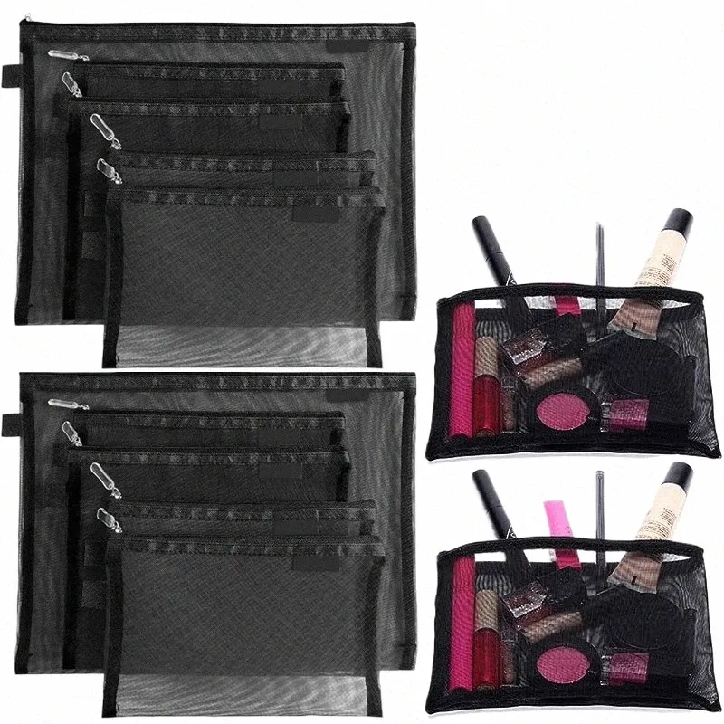 1/3PCS MESH TRANSPARTOWANE TORPY JEST MAŁY DUŻY Black Makeup Bag Portable Travel Toaletic Organizer Lipstick Storage Bag 73fq#