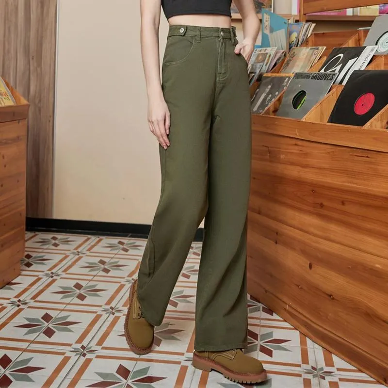 Jeans pour femmes vêtements de femme 2024 mode belle taille verte droite hanche bouton de design y2k streetwear pantalones de Mujer