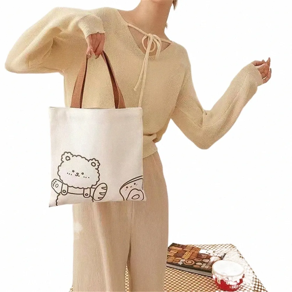 women Little Canvas Handbag Cute Bear Small Simple Tote Cott Cloth Bags Shop Bag Lovely Decorati Purse F8oV#