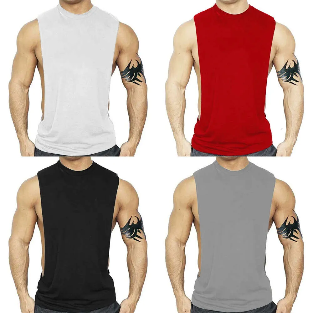 Andningsbara sommartankstoppar Pure Color Cotton T-shirts Strong Men Gym Sports Running Wear