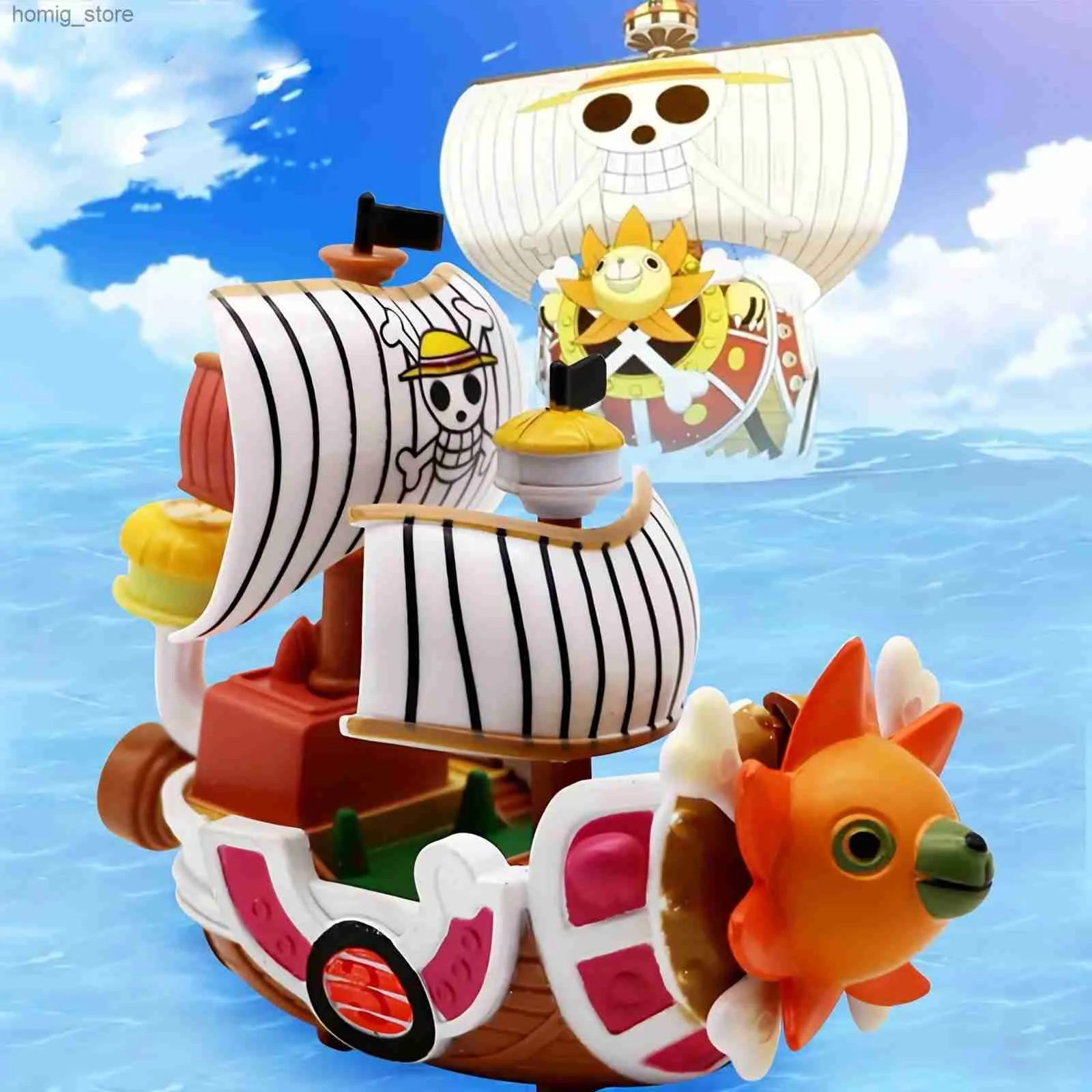 Action Toy Figures 7cm Anime One Piece Ship Figure Luffy Model Toy Super Cute Mini Boat THOUSANDSUNNY Going Merry Assembled Model Action Figure Y240415