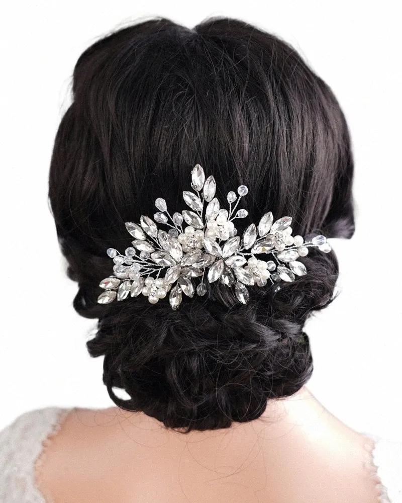 8 Färg Bride Rhineste Pearl Wedding Hair Comb Sier Blue Red Bridal Headpiece Sparkly Crystal Accorie för kvinnor och flickor N4QM#