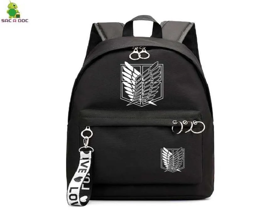 Attack på Titan Black Bagpacks Floral Printing Backpacks Travel Ryggsäck Anime School Bag For Teenage Girls Laptop Mochilas X02638240