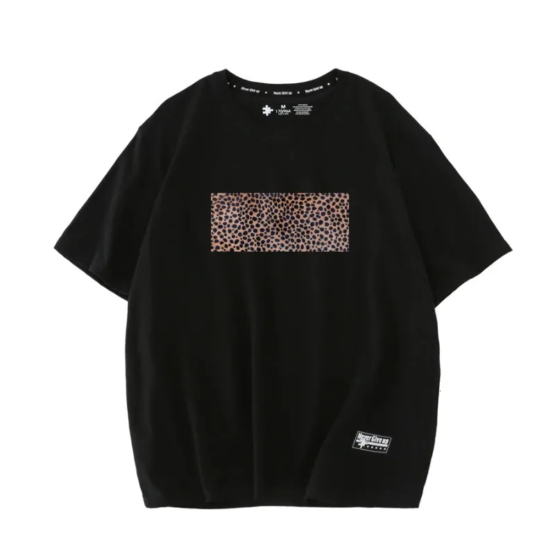 Mulheres Leopard Impredido T Camisetas femininas Fashion Streetwear 100% algodão Black Tees Tops para verão 240416