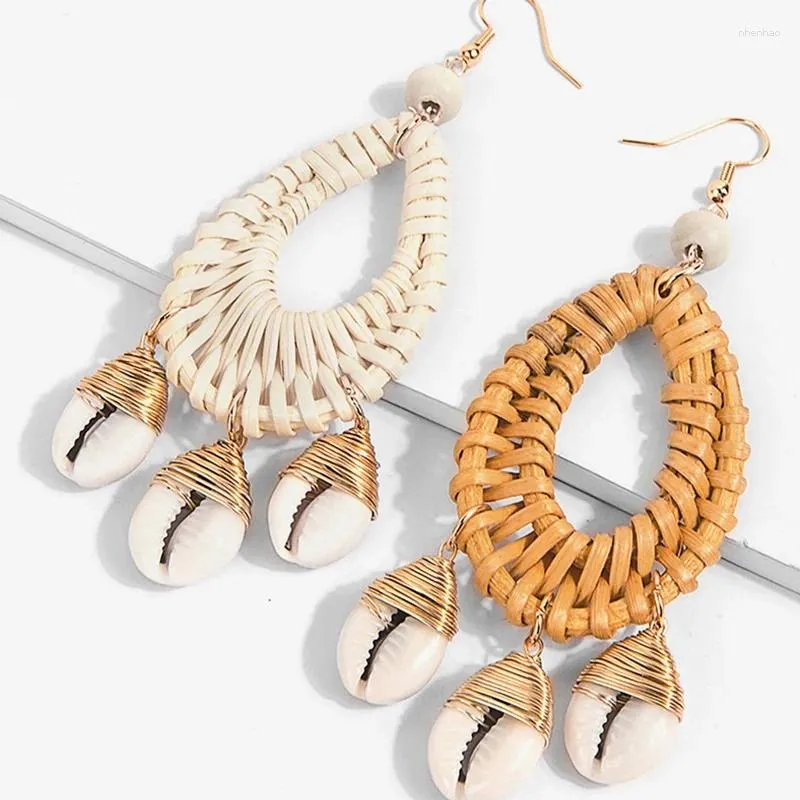 Dangle Ohrringe Bohemia Stroh Rattan Strickschale Drop für Frauen Mode große Statement Anhänger Schmuck Geschenk