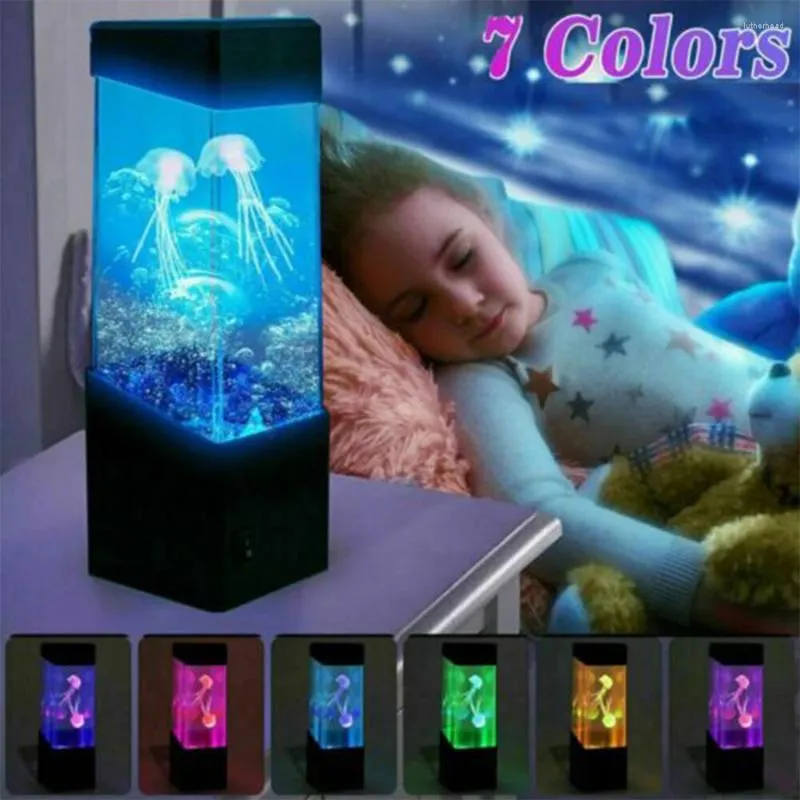 Figurines décoratives LED Jellyfish Tank Night Light Couleur Changer lampe de table Aquarium Aquarium Mood Mood Lava For Children Home Room Decoration