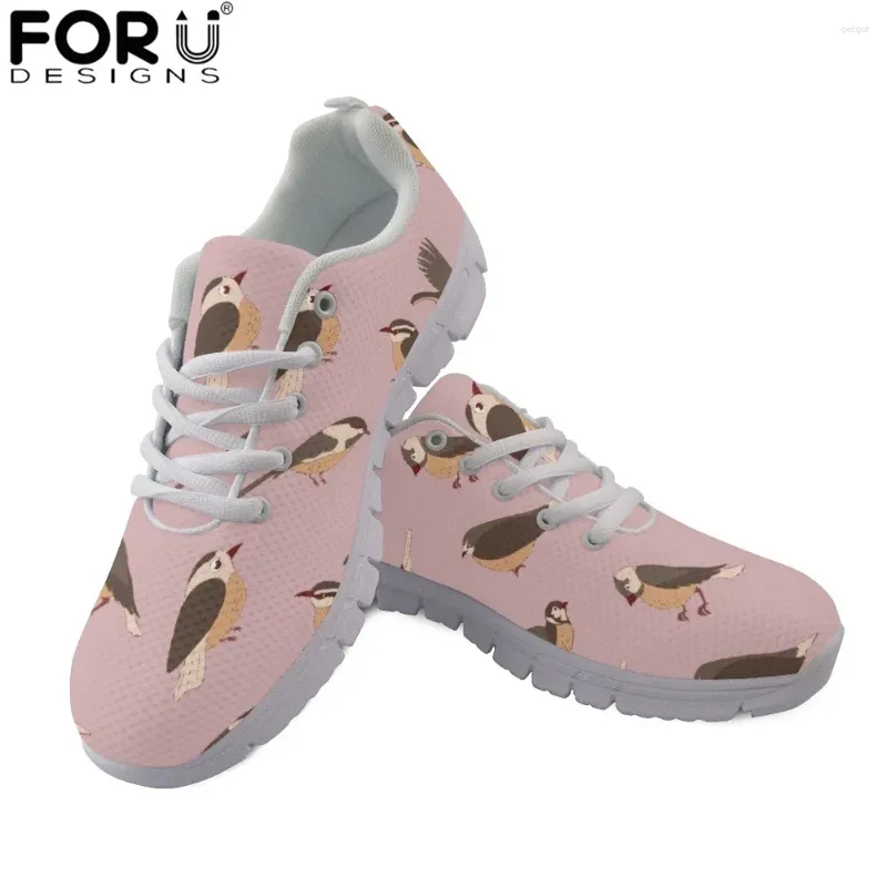 Casual Shoes FORUDESIGNS Women's Lace-up Flat Cartoon Hummingbird Pattern Breathable Sneakers Shoe Ladies Air Mesh Footwear