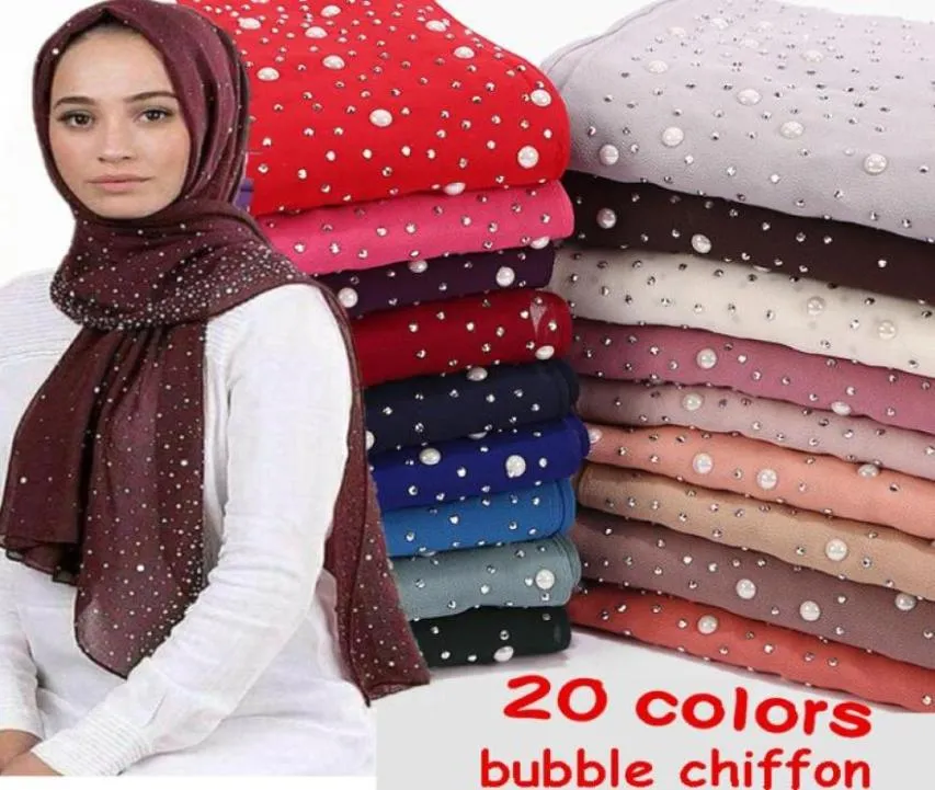 10pclot femmes039 bulles écharpe en mousseline et diamant goujons perles écharpe châles hijab plaine enveloppe la couleur massive hijab74901898492561