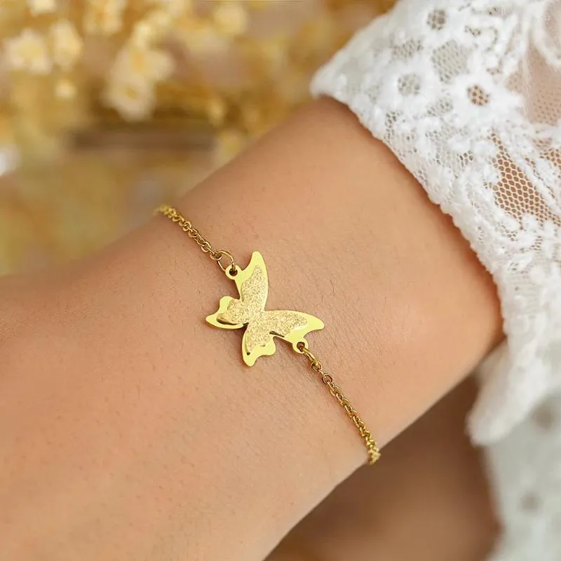 Link Armbanden roestvrij staal vintage elegante vlinderzandpersontwerp niet-vervullende hoogwaardige modearmband voor vrouwen sieraden