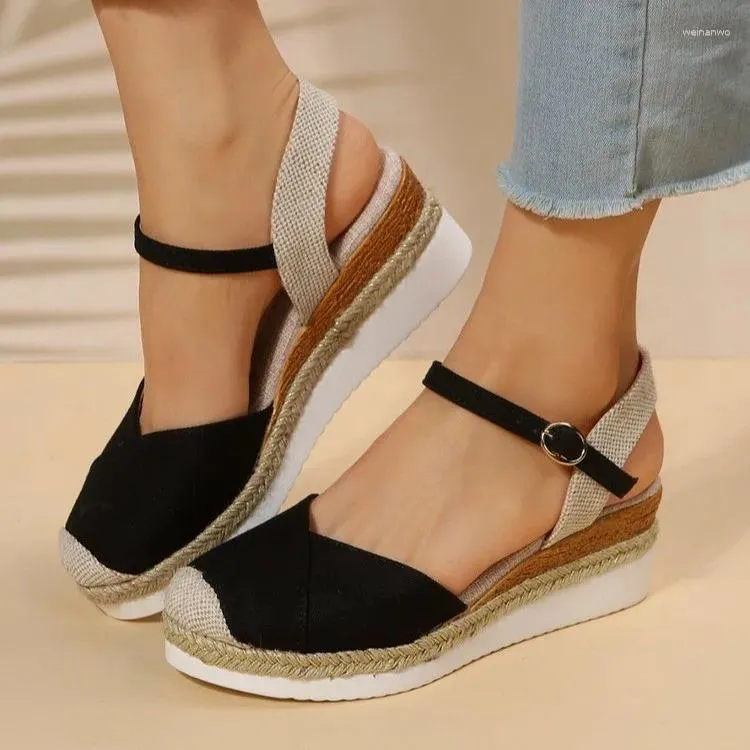 Sandals Women Luxury Closed Toe Wedge Summer Buckle Strap Gladiator Shoes Woman Fashion Espadrilles