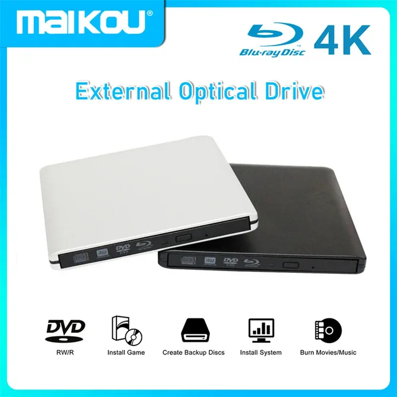 プレーヤーUSB 3.0 4K Bluray外部光学ドライブ3DプレーヤーBDREバーナーレコーダーDVD+/RW/RAMドライブコンピューターWindows7/8/10