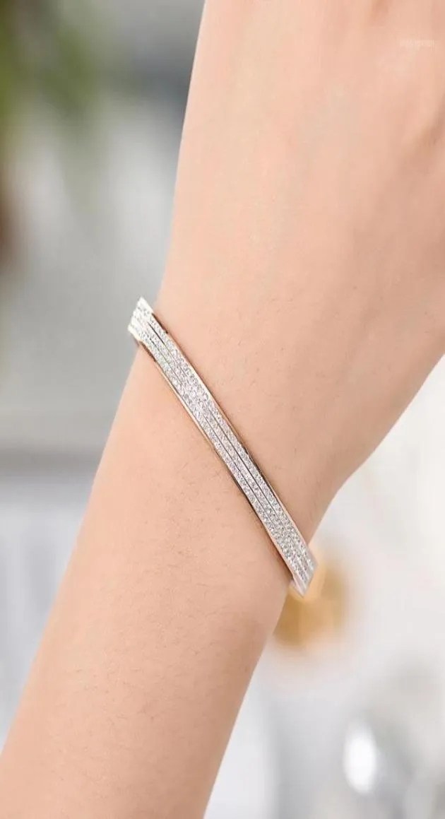 Bangle 1111 Stainless Steel Bangles Bracelet For Women Girl Gold Rose Silver Color Austria Crystal Three Lines Pave Jewelery6445657