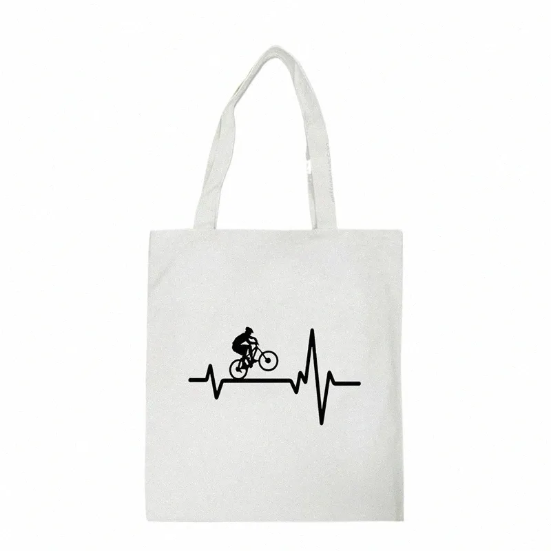 Mountain Bike Heartbeat Funny Mtb Dirt Bike Canvas Bag Fi Tonårare Studenter Sport axelhandväskor Butiksäckar Y9GV#