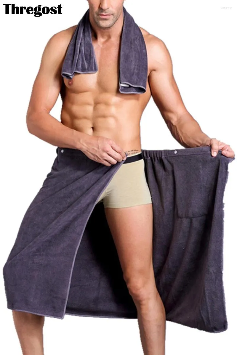 Полотенце THROST MEN Носимые ванны с микрофибсовой упаковкой с карманом быстро сухой прямоугольник твердое плавание пляжное одеяло регулируемое