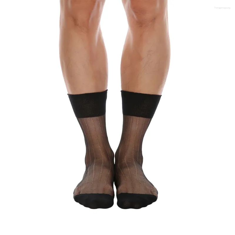 Chaussettes masculines hommes sexy creux en mailles minces transparentes en soie voir à travers la robe moyenne meuble Business Breathable Stocks simples