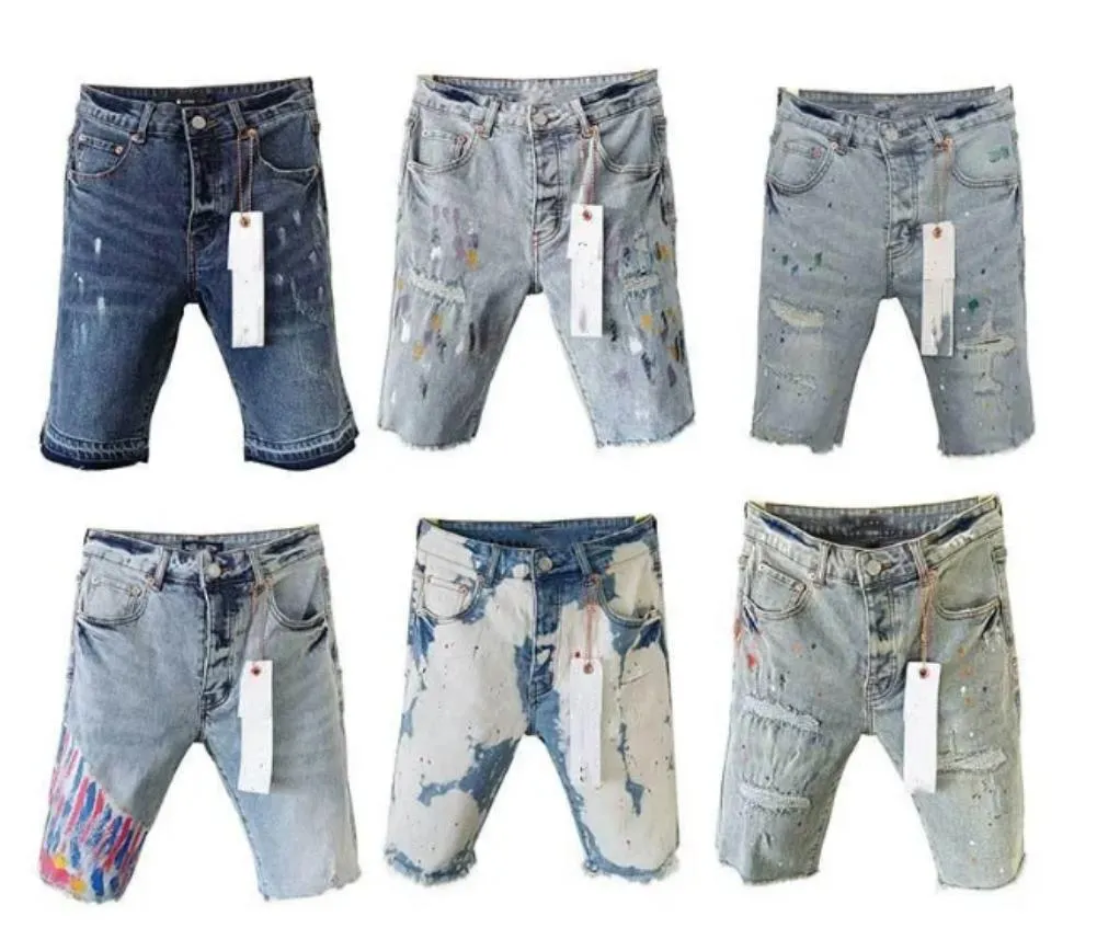 Purple Designer Mens Jeans Shorts Hip Hop Casual Short Kne Lenght Jean Clothing 29-40 Storlek