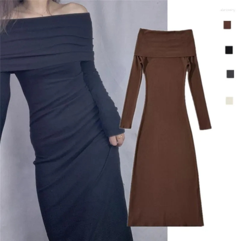 Casual jurken Volwassen dame als vrouw Wind geborsteld off-shoulder pure verlangen binnenjurk