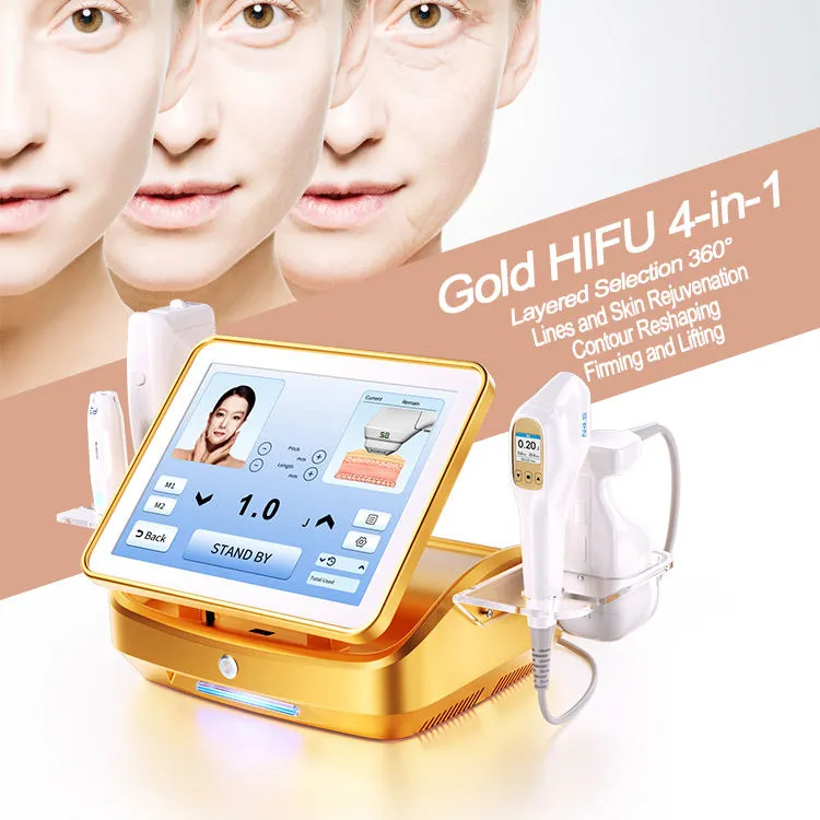 Gold portable 7d Hifu Machine Fasial Rébarbantement Corporal Face Lift Facial Serrage 4d 7d 9d 12d HIFU Machine avec cartouches