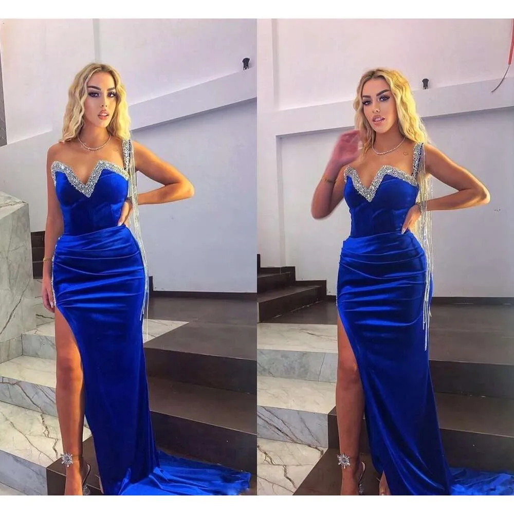 Royal Plus Blue Size Mermaid Evening Dresses For Women Sweetheart Beaded Sequined Draped Formal Ocns Wear Prom Party Celebrity Birthday Pageant Gowns