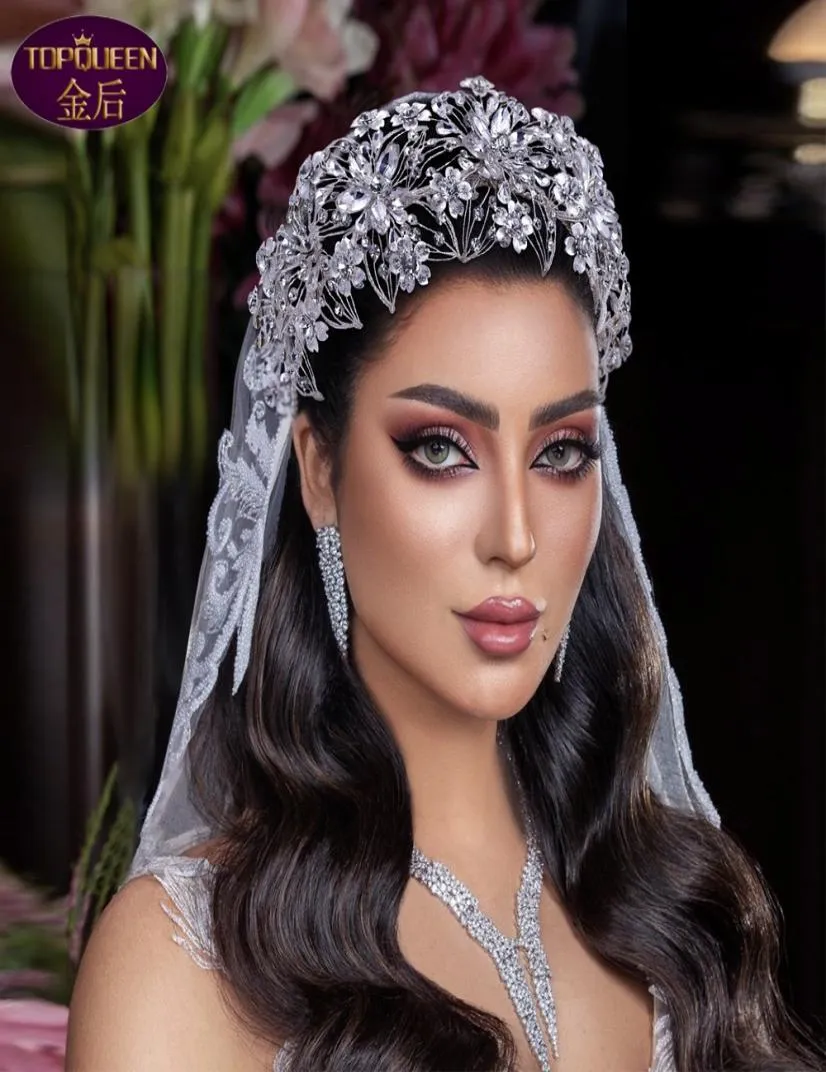 3D Flower Silver Wedding Tiara Baroque Crystal Bridal Addle Crown Rhinestone مع ملحقات شعر مجوهرات الزفاف Diamond Brid3622483