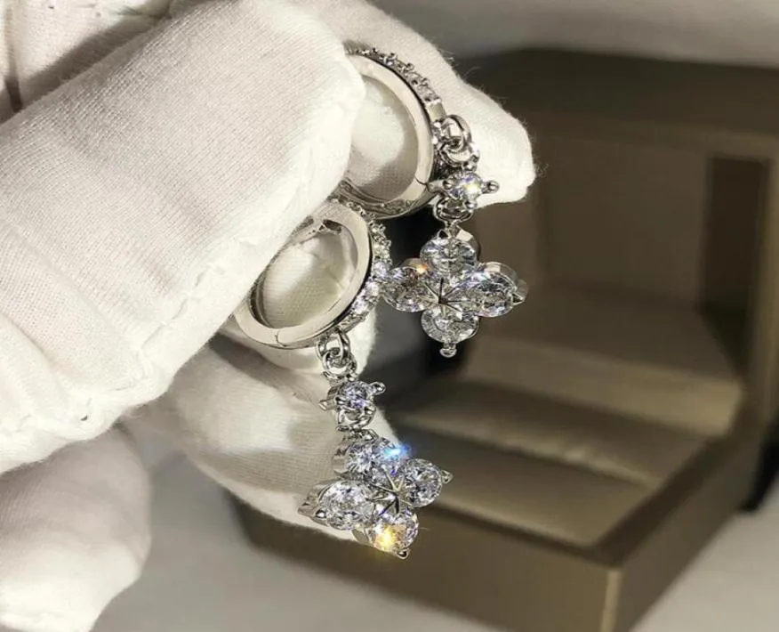 2020 Nowa luksusowa biżuteria 925 Sterling Silver Clover Drop Kolej Biała przezroczystość 5a Cubic Cydron CZ Diamond Women Wedding Dang37065778906961