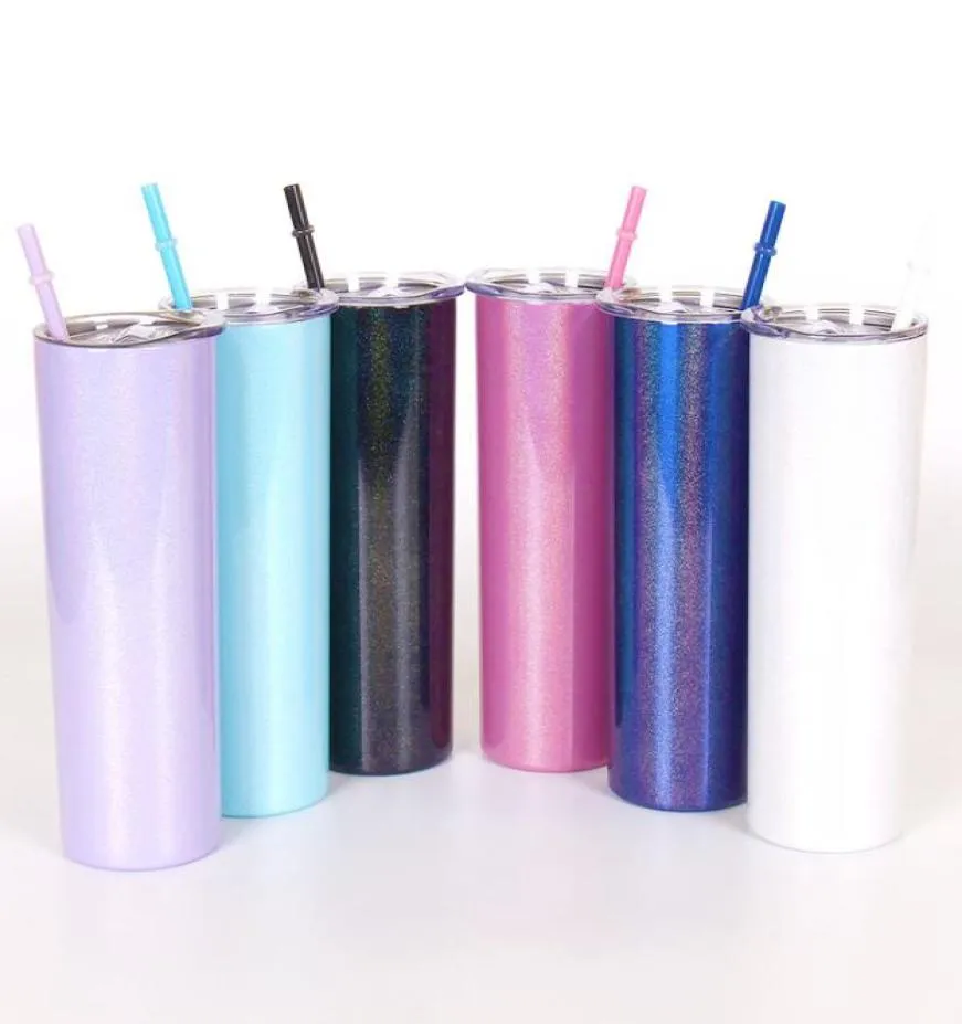 Sublimering tumbler muggar 20oz glitter dricker rostfritt stål raktumblers regnbåge tumblers vakuumisolerade kaffemugg med8413185