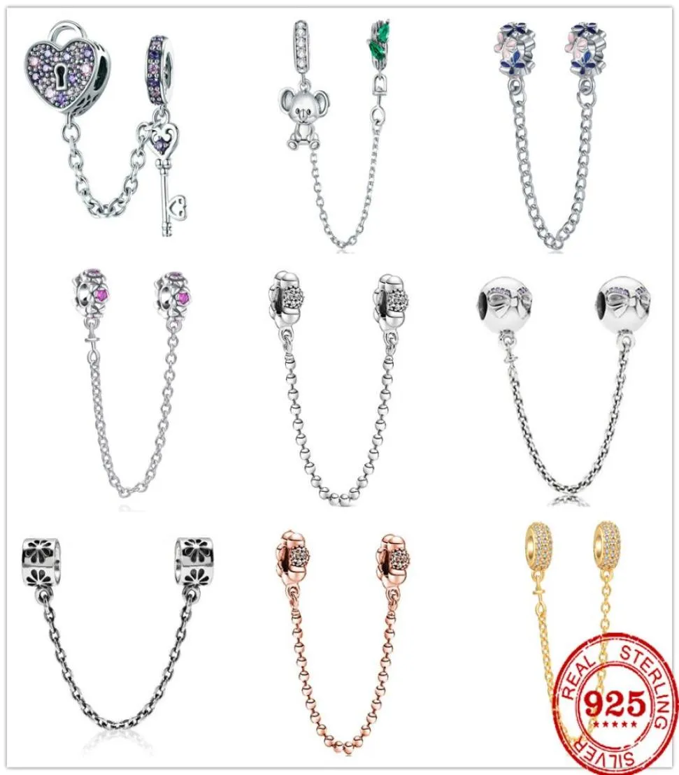 925 Sterling Silver Dangle Charm New Safety Chain Love lock Angel Koala Flower Beads Bead Fit Charms Bracelet DIY Jewelry Accessories3470506