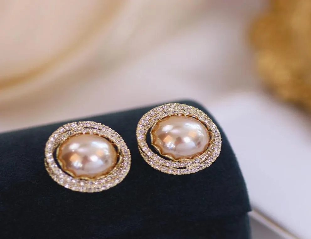 Orecchini per borchie di strass di cristallo brillante di lusso per donne grandi imitazioni per la perle per la perla di gioielleria da sposa 44402640