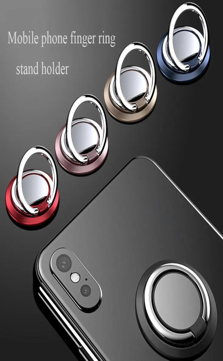 Universal 360 Rotation Slim Phone Finger Ring Stand Holder Högkvalitativ metalltelefon Support Socket mobiltelefon Tillbehör1805279