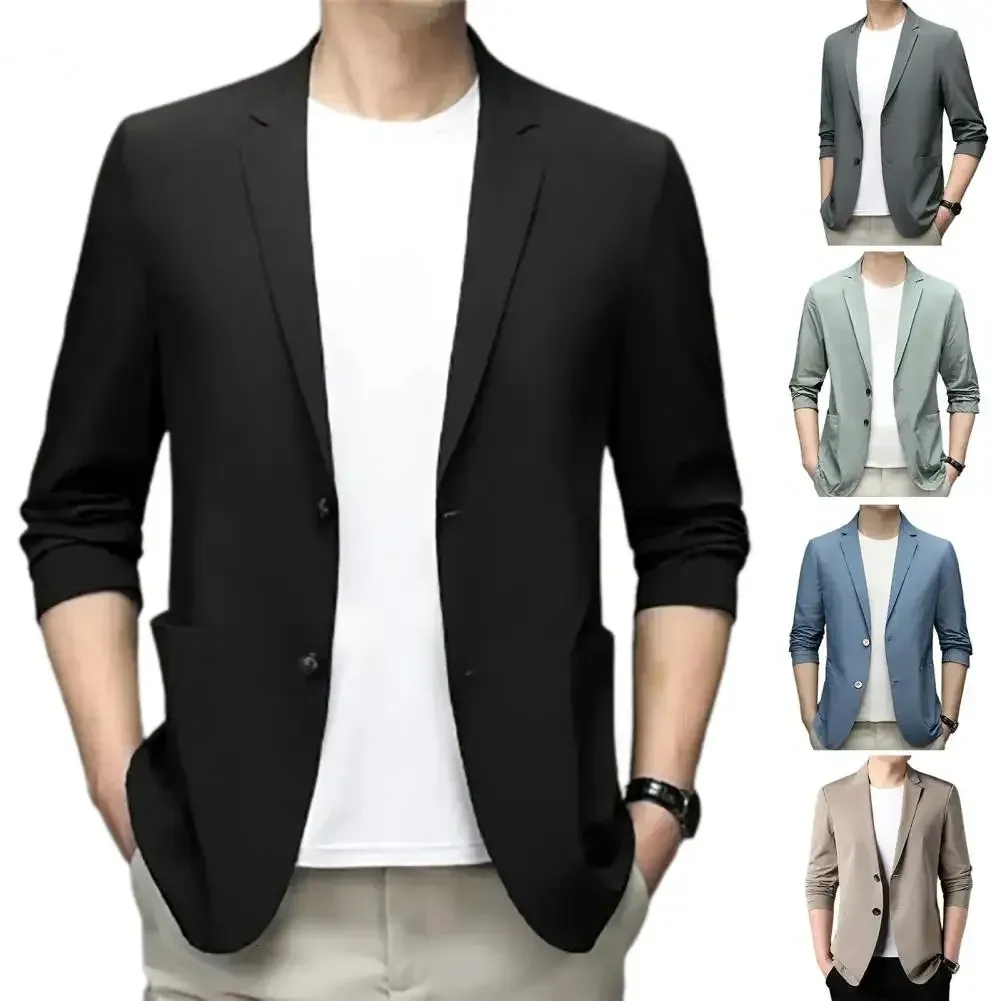 Mężczyźni Blazers Slim Fit Double Buttons Kurtka biznesowa Lapel 34 Rękawy kombinezon kombinezonu Solid Kolor Groom 240407