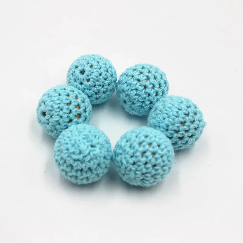 Wooden Teether 20mm Polychrome Crochet Round Beads Food Grade Chew DIY Handmade Necklace Accessories Baby Teether