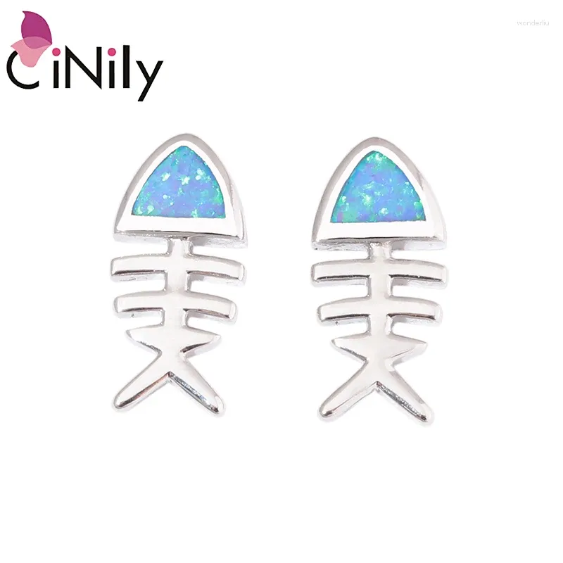 Dangle Earrings CiNily White & Blue Fire Opal Drop Silver Plated Fish Bone Animals Cartoon Dangling Earring Cute Jewelry Gift For Girl