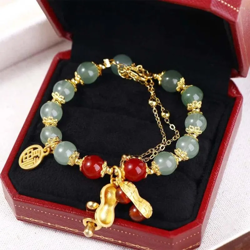Charm Bracelets Bracelet Peanut Pendant Gold Color Chain Imitation Jade Unisex Apparel Accessories Korean Style