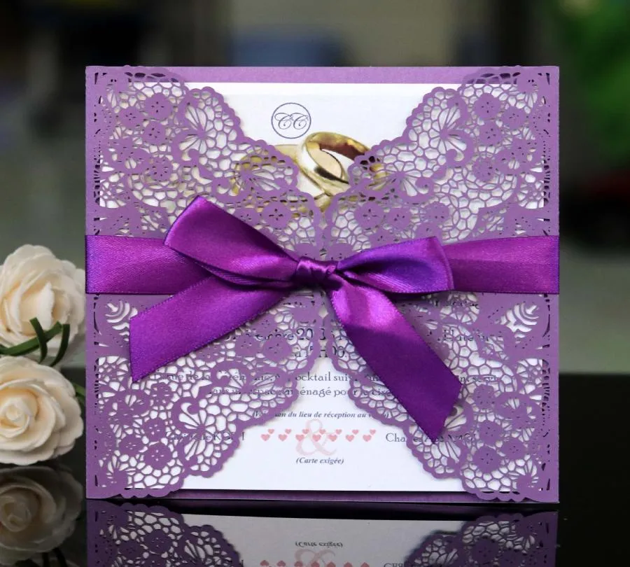Wedding Invitation Cards Bowknot lace floral Laser Cut Hollow out cover full set Exquisite Greeting Cards Engagement Party Supplie2740867