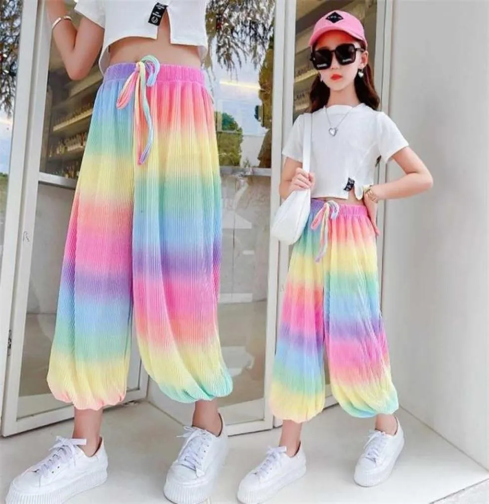 Teen Girls Casual Harem Pants Summer Antimosquito Loose Fashion Rainbow Child Child Spoders 6 8 10 12 14 lat 2111031551745